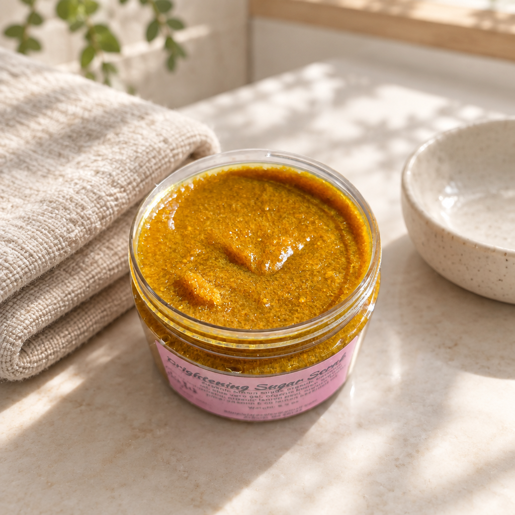 Brown Sugar Scrub in a bathroom setting