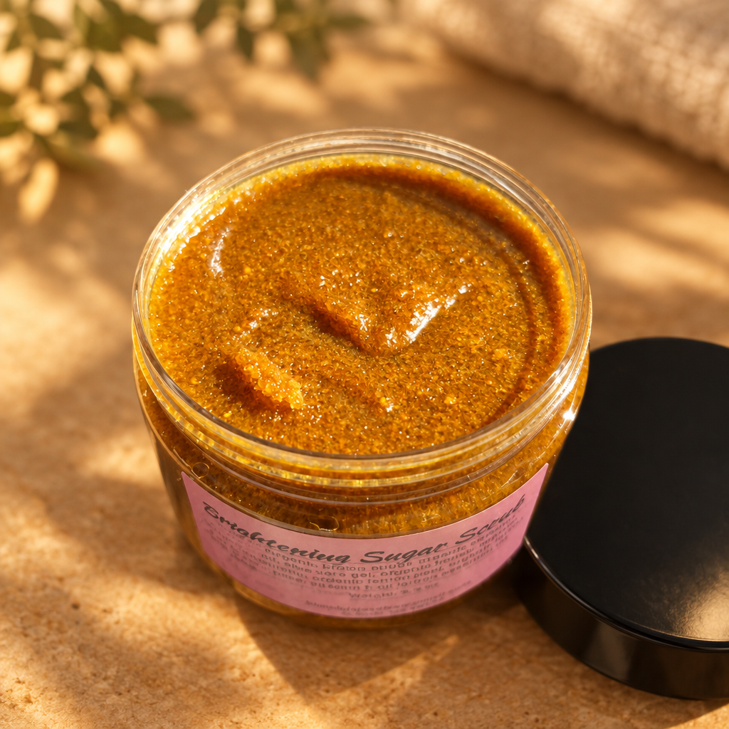 Brown Sugar Scrub in warm golden light