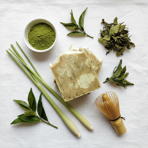 Green Tea Matcha Flat Lay