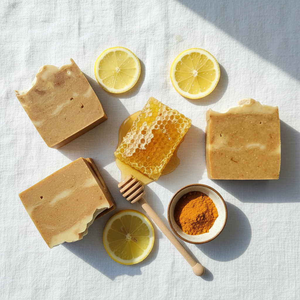 Lemon Honey Turmeric Flat Lay